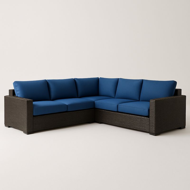 Ecksofa Rattan Blau Stahlrahmen Polyester Kissen