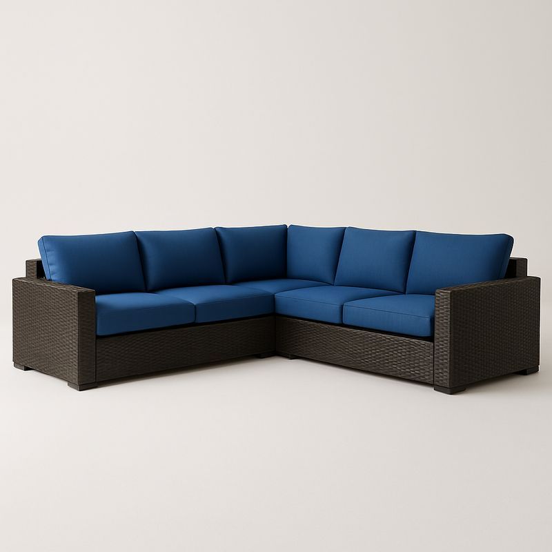 Ecksofa Rattan Blau Stahlrahmen Polyester Kissen