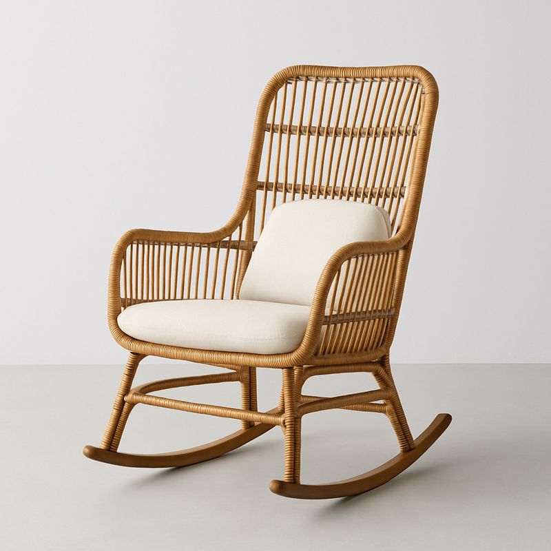 Rattan Schaukelstuhl Rattan/Baumwoll-Leinen Polster 100x70x90 cm