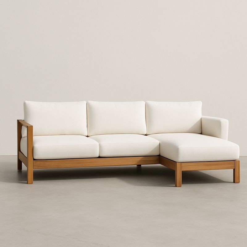 Ecksofa Stoff Eichenholz Weiß