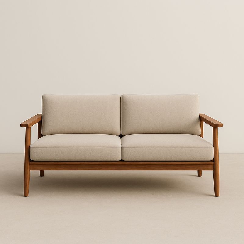 Zweisitzer-Sofa Holzrahmen Beige Baumwollbezug