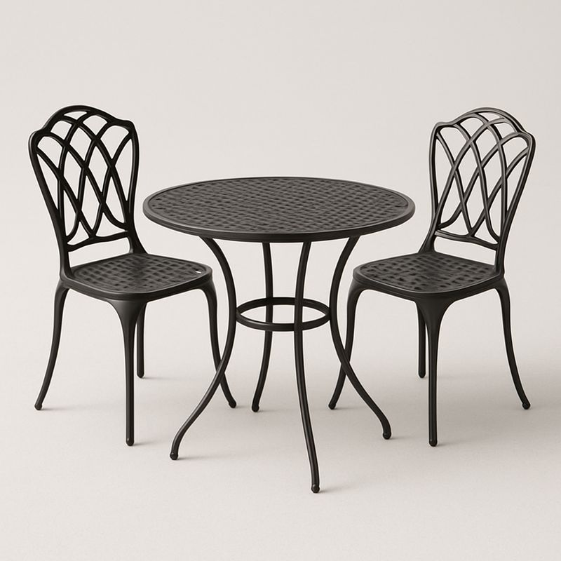 Rundes Gartenmöbel-Set aus Eisen in Schwarz mit 2 Stühlen