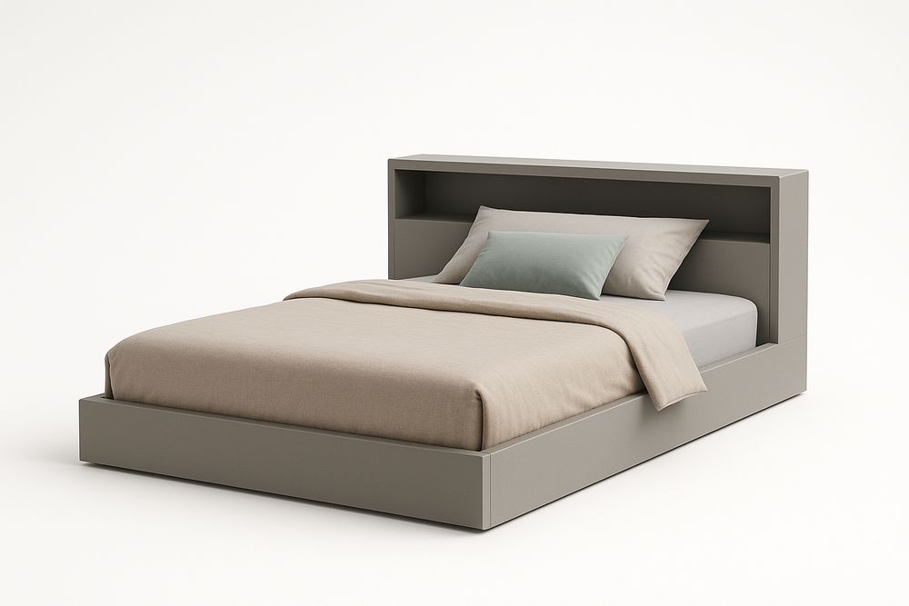 Lit double en bois MDF avec étagère intégrée 200x160x100cm Gris-Jardinanila