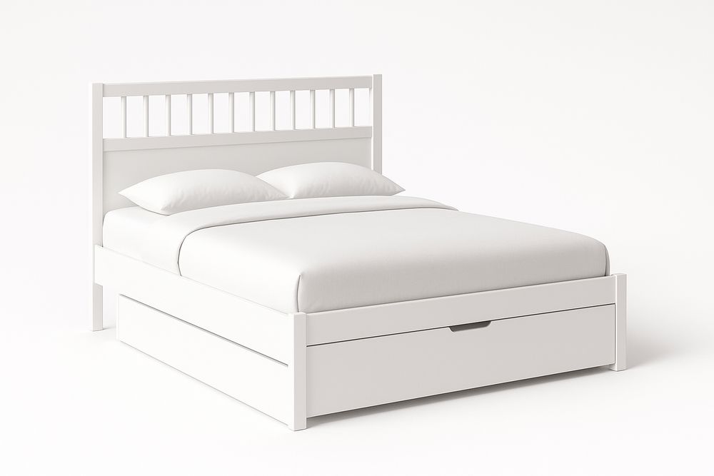 Lit double en bois blanc avec rangement 160x200 cm-Jardinanila