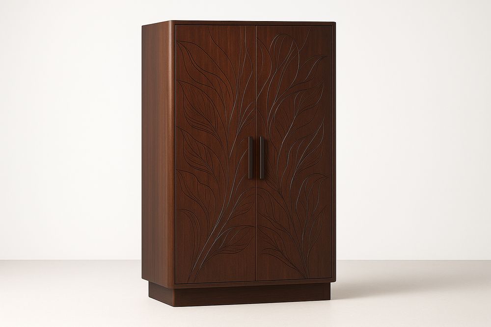 Armoire en bois sculpté 2 portes 180cm x 90cm x 50cm Marron-Jardinanila