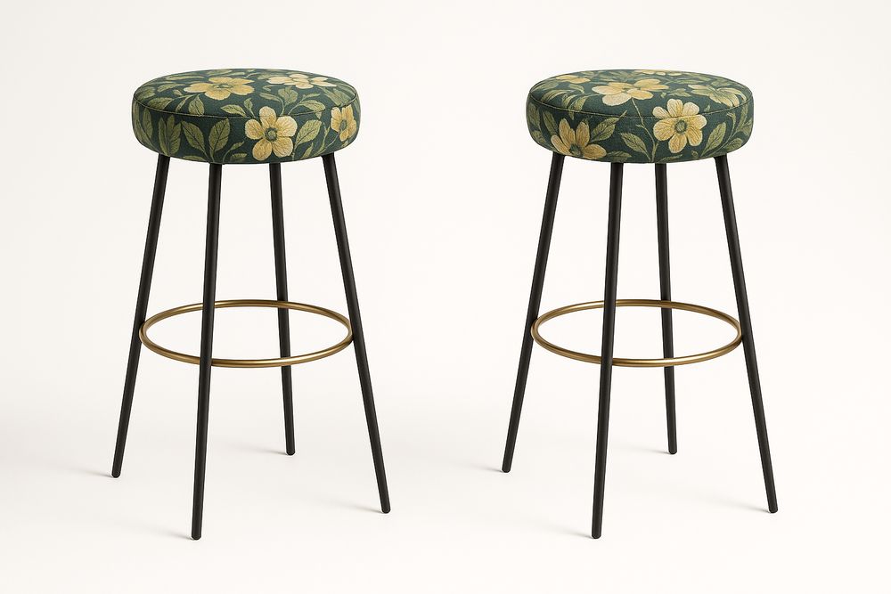 Tabourets de Bar en Métal avec Tissu Imprimé Floral Vert/Jaune 75 cm-Jardinanila