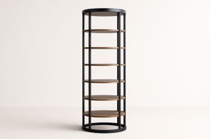 Étagère ronde à 7 niveaux en métal noir et MDF, diamètre 60 cm-Jardinanila