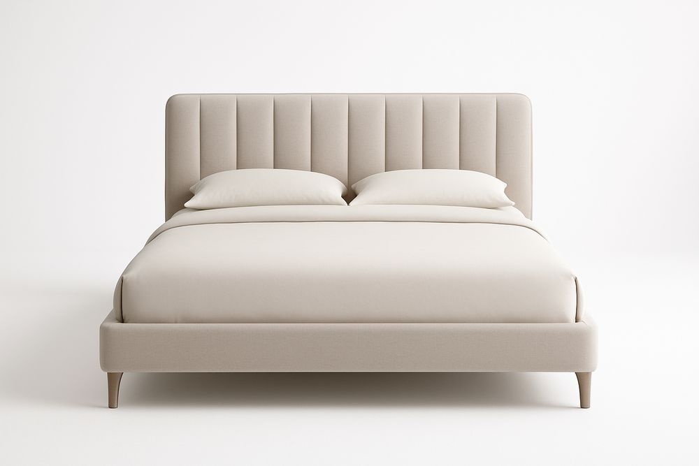 Lit double en bois et tissu polyester Beige 200x160x120 cm-Jardinanila