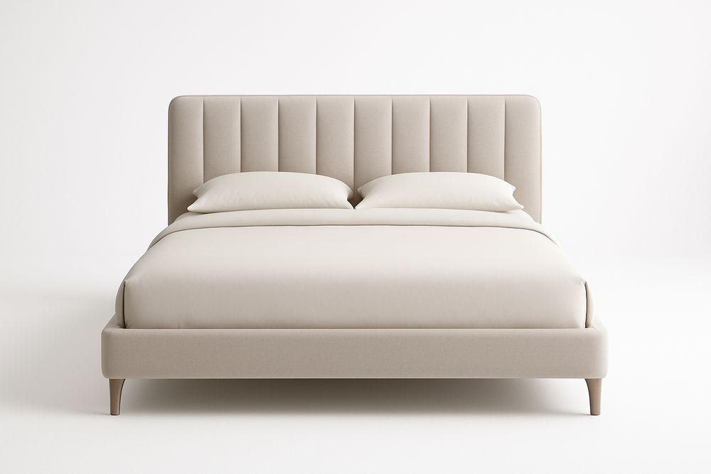 Lit double en bois et tissu polyester Beige 200x160x120 cm-Jardinanila