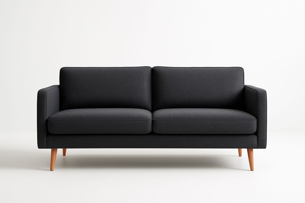 Canapé 2 Places Tissu Polyester Anthracite Pieds Bois-Jardinanila