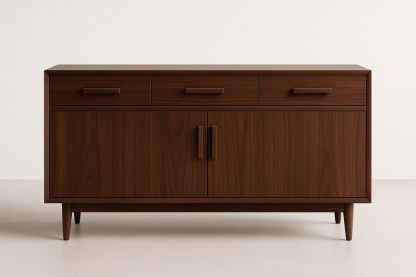 Buffet en bois d'ingénierie placage noyer 3 tiroirs 2 portes marron-Jardinanila