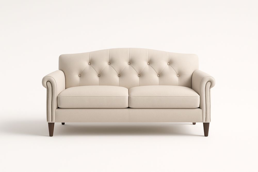 Canapé 2 Places Tissu Polyester Beige Pieds en Bois-Jardinanila