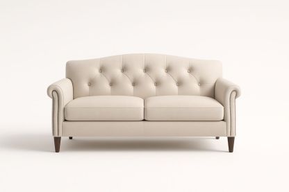 Canapé 2 Places Tissu Polyester Beige Pieds en Bois-Jardinanila