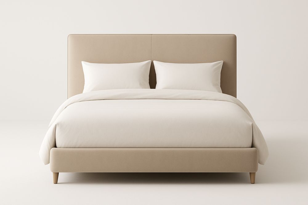 Lit double en tissu avec tête de lit Beige-Jardinanila