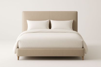 Lit double en tissu avec tête de lit Beige-Jardinanila