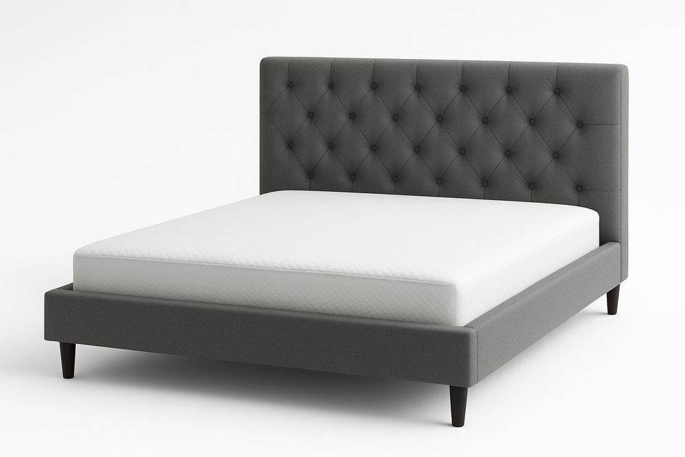 Lit double en tissu et cadre en bois gris 200x150x100 cm-Jardinanila