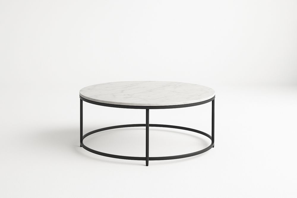 Table basse ronde marbre et métal blanc/noir-Jardinanila
