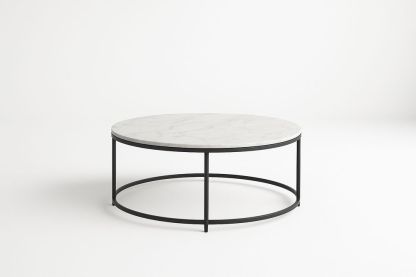 Table basse ronde marbre et métal blanc/noir-Jardinanila