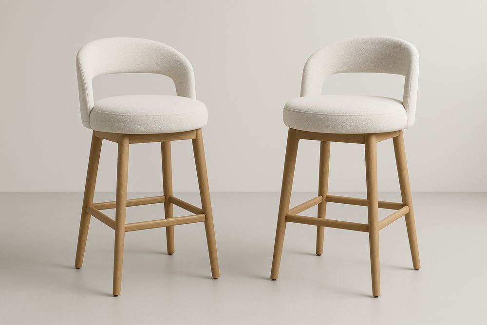 Tabouret de Bar en Bois et Tissu Blanc Lot de 2-Jardinanila