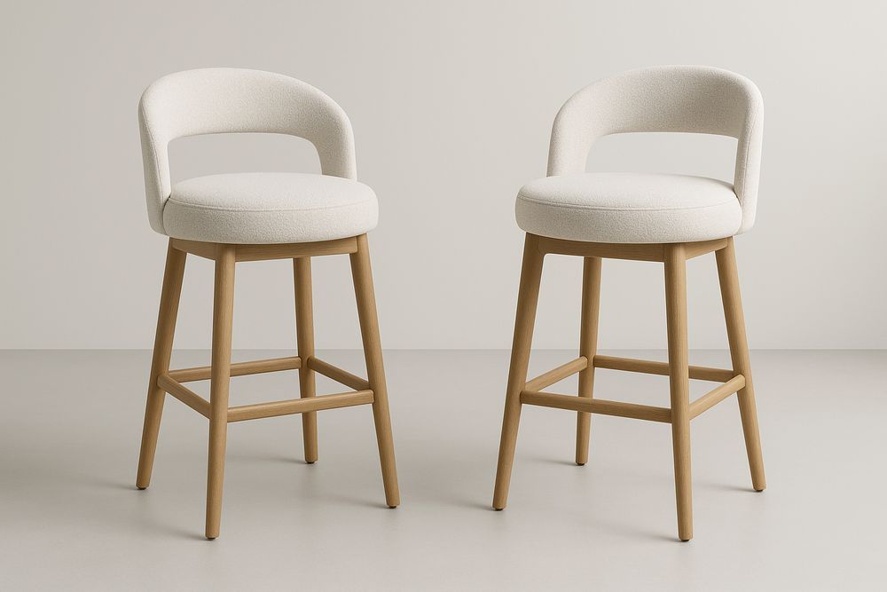 Tabouret de Bar en Bois et Tissu Blanc Lot de 2-Jardinanila