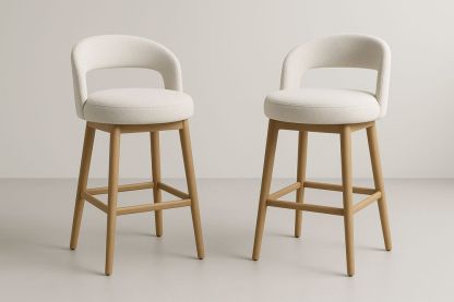 Tabouret de Bar en Bois et Tissu Blanc Lot de 2-Jardinanila