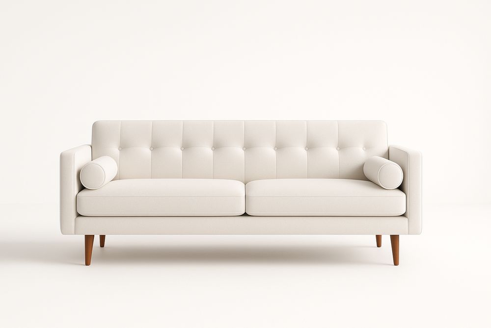 Canapé en tissu beige 2 places avec pieds en bois-Jardinanila