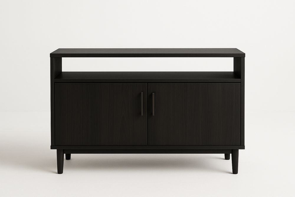 Buffet en bois noir avec étagère ouverte-Jardinanila