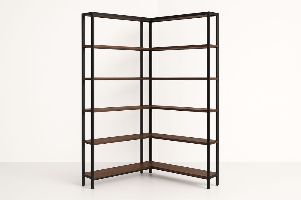 Étagère d'angle métallique avec étagères en bois 6 niveaux Noir/Chêne-Jardinanila