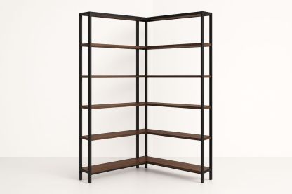 Étagère d'angle métallique avec étagères en bois 6 niveaux Noir/Chêne-Jardinanila