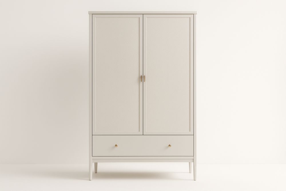Armoire en Bois Massif 2 Portes 1 Tiroir Beige-Jardinanila