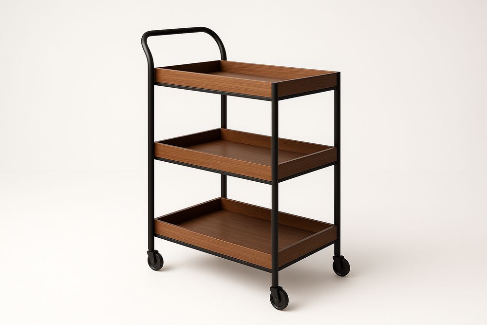 Chariot de Service à 3 Niveaux Métal Bois avec Roulettes Marron Noir-Jardinanila