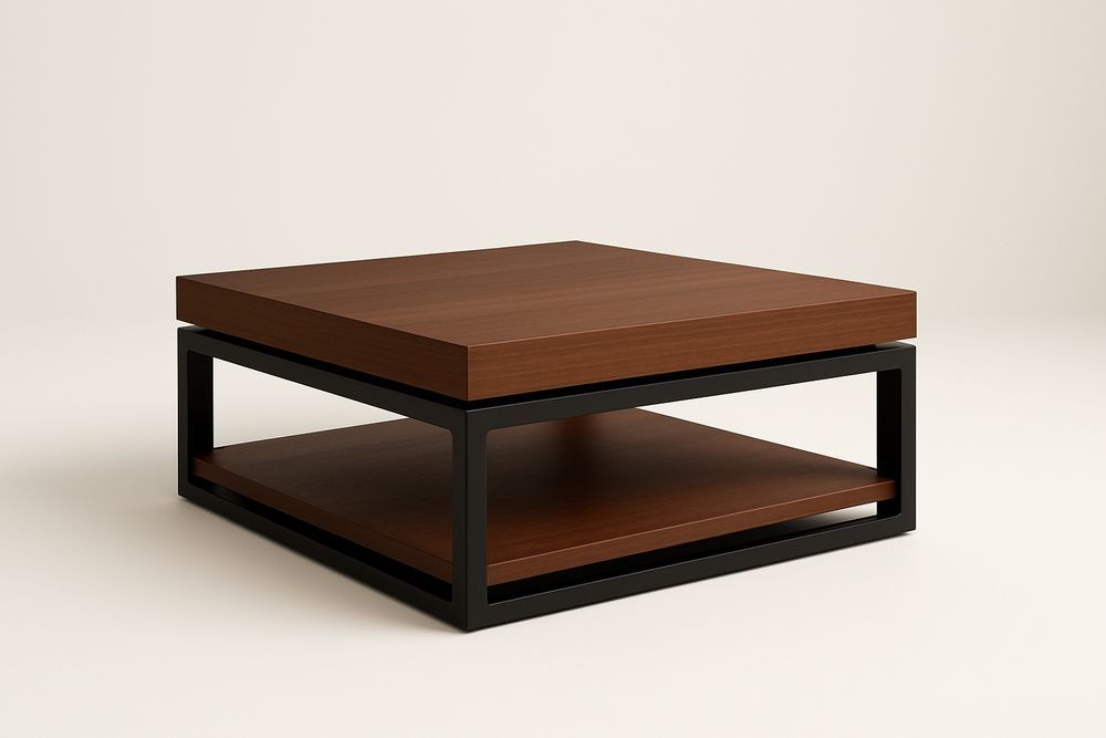 Table basse carrée bois métal noir 90x90x35 cm-Jardinanila