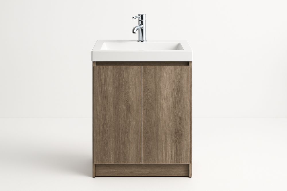 Meuble de salle de bain avec lavabo en céramique 60 cm Chêne brun-Jardinanila