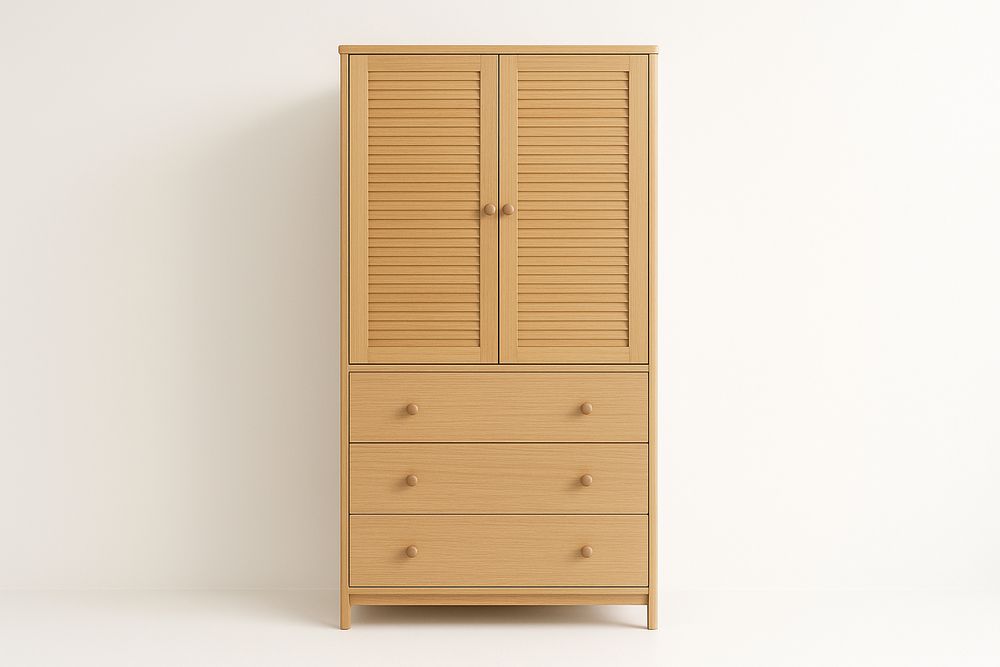 Armoire en bois MDF avec portes persiennes et trois tiroirs-Jardinanila