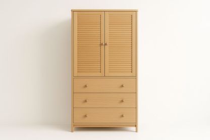 Armoire en bois MDF avec portes persiennes et trois tiroirs-Jardinanila