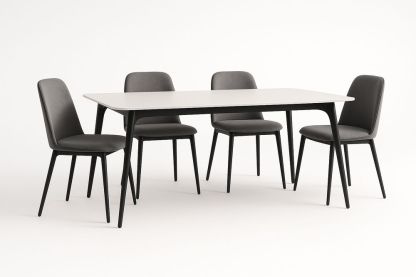 Table à Manger Rectangulaire en MDF avec 4 Chaises en Polyester Gris-Jardinanila