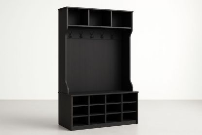 Portemanteau avec Compartiments en Bois Noir-Jardinanila