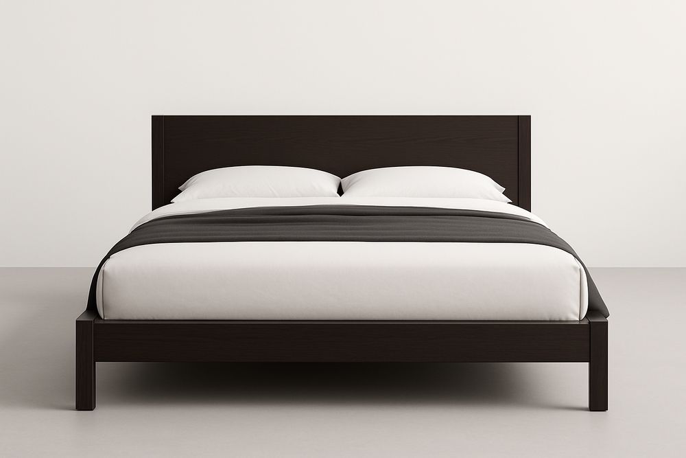 Lit double en bois noir avec tête de lit-Jardinanila