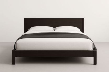 Lit double en bois noir avec tête de lit-Jardinanila