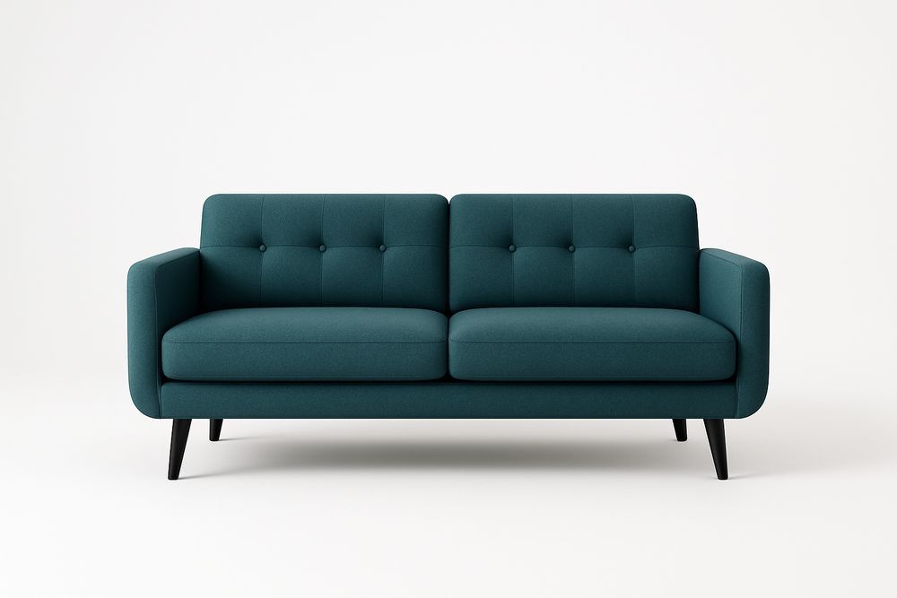 Canapé 2 places tissu polyester pieds bois Bleu-Jardinanila