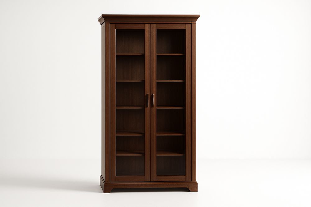 Meuble de rangement en bois avec portes en verre trempé brun, dimensions : 180 x 80 x 40 cm-Jardinanila