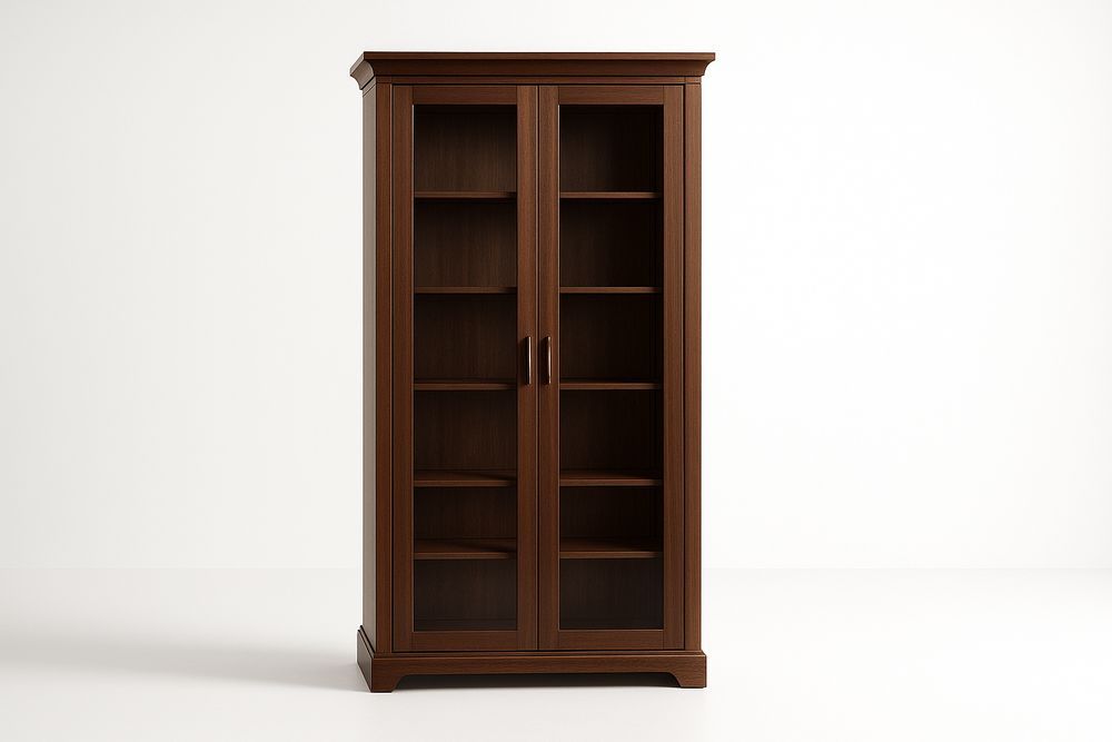 Meuble de rangement en bois avec portes en verre trempé brun, dimensions : 180 x 80 x 40 cm-Jardinanila