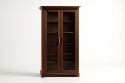 Meuble de rangement en bois avec portes en verre trempé brun, dimensions : 180 x 80 x 40 cm-Jardinanila