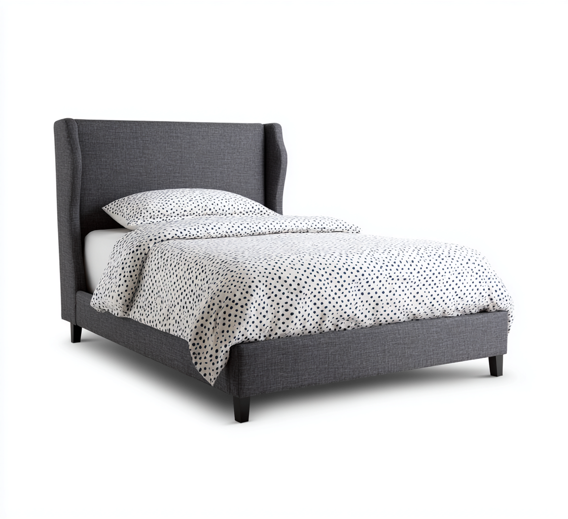 Letto singolo imbottito in tessuto grigio 200x100x110 cm - testiera alta con ali laterali - design moderno per camera da letto-Sereneete