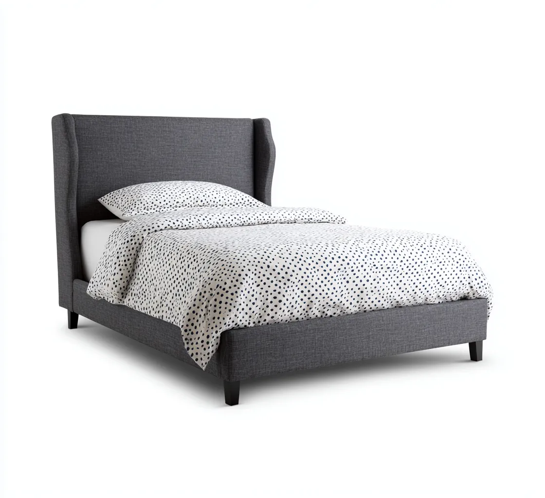 Letto singolo imbottito in tessuto grigio 200x100x110 cm - testiera alta con ali laterali - design moderno per camera da letto-Sereneete