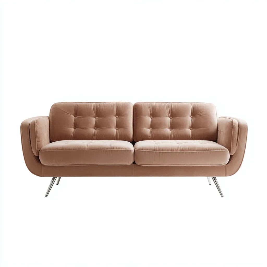 Divano lineare 190x86x82 cm - velluto rosa cipria - gambe in metallo cromato - design moderno elegante-Sereneete