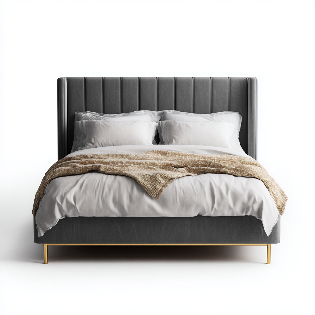 Letto matrimoniale - velluto 160x200x115 cm - grigio - stile moderno-Sereneete