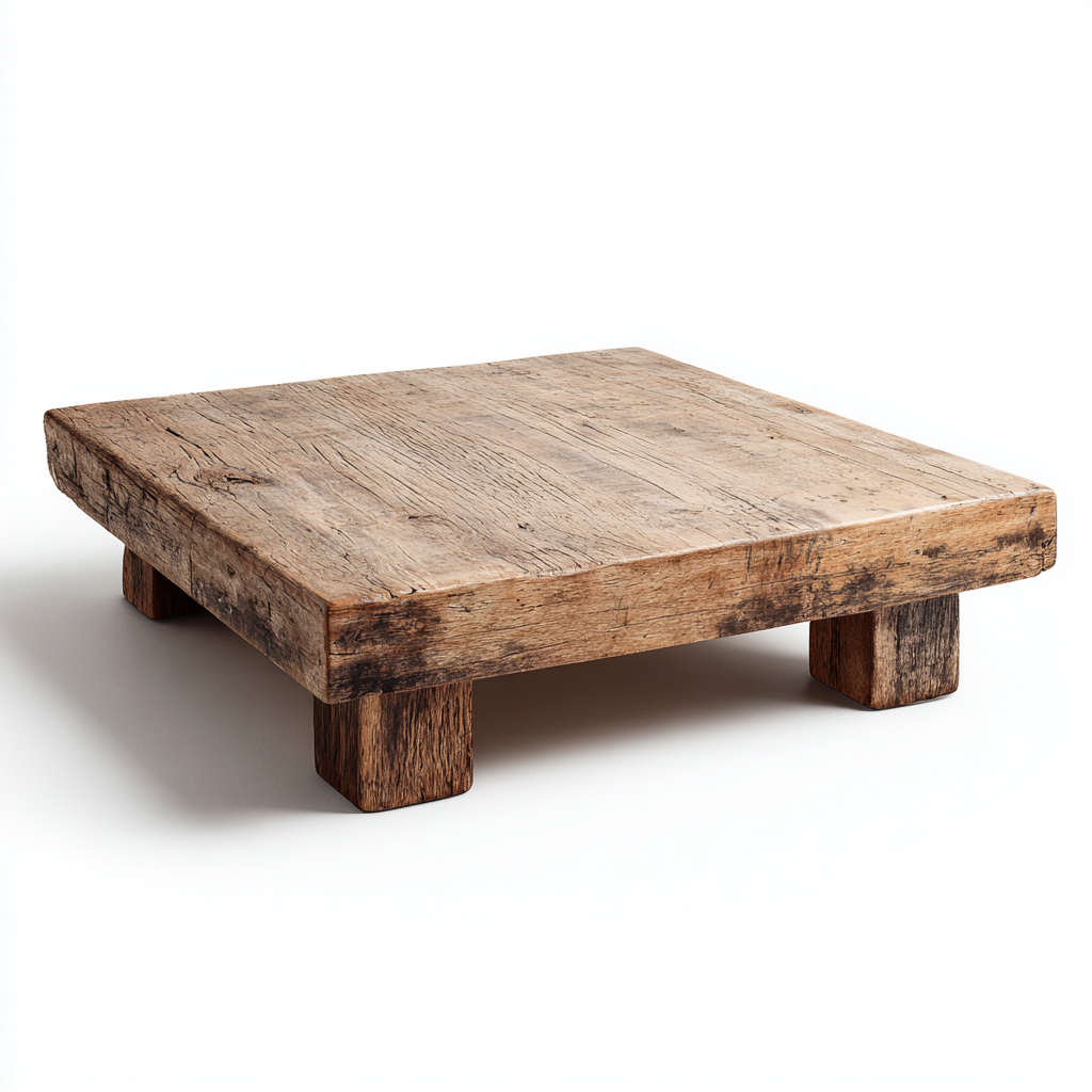 Tavolino da caffè - legno massello - 90x90x30 cm - marrone naturale - design rustico-Sereneete