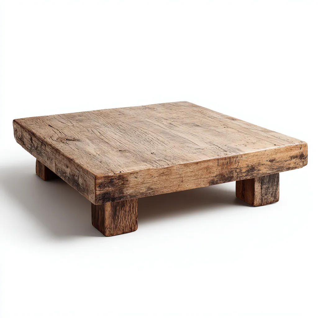 Tavolino da caffè - legno massello - 90x90x30 cm - marrone naturale - design rustico-Sereneete