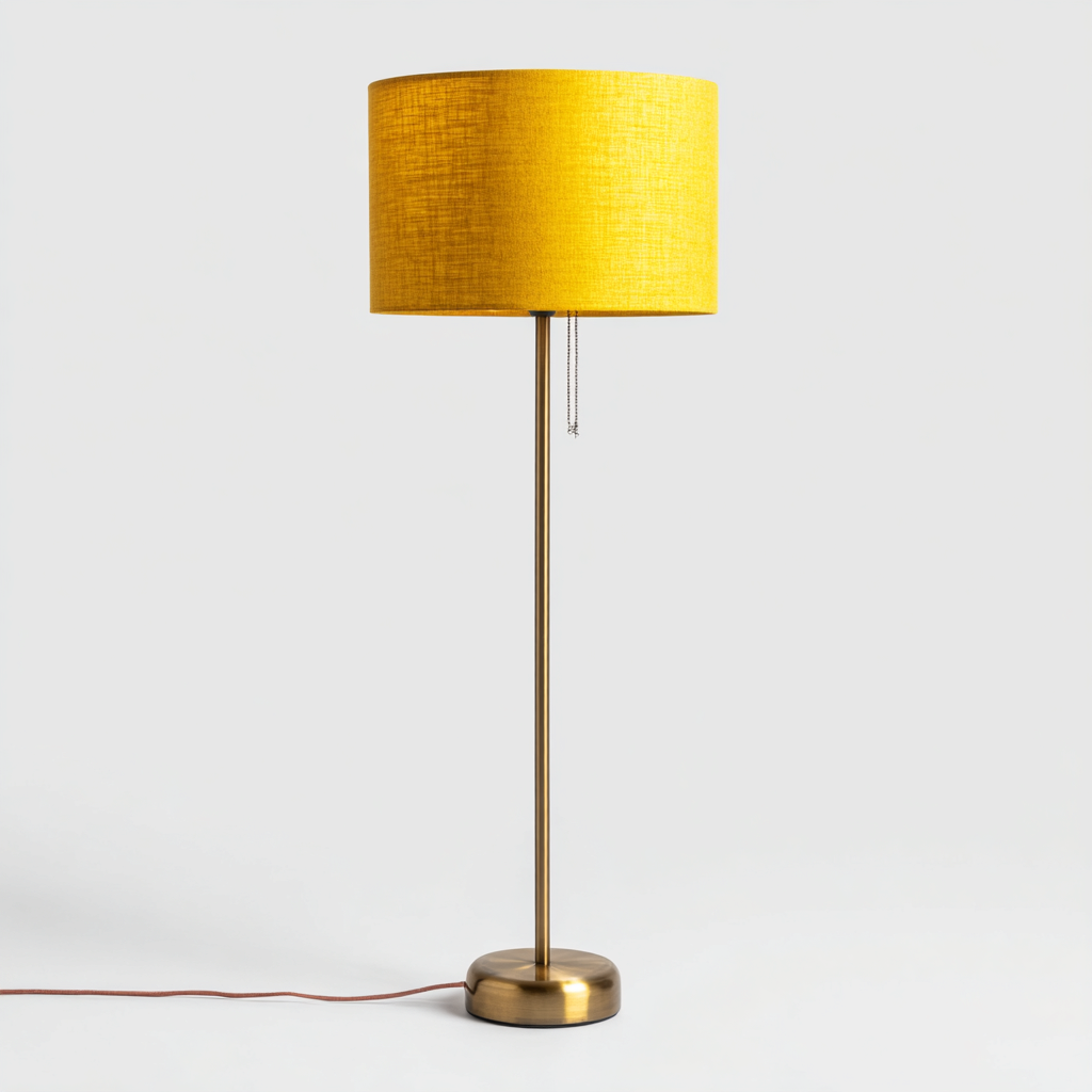 Lampada da terra - metallo e tessuto - 35x35x150 cm - ottone e giallo - stile moderno luminoso-Sereneete